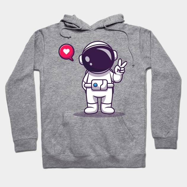 Cute Astronaut With Hand Peace Cartoon Hoodie by Catalyst Labs